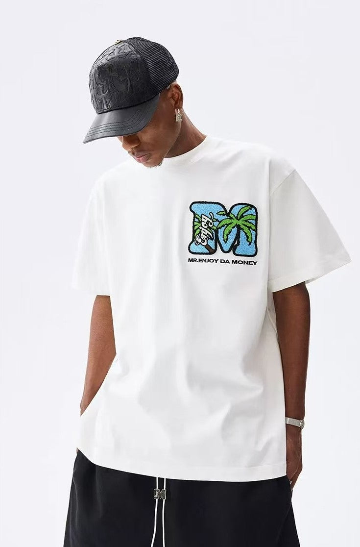 MEDM Toothbrush Embroidered Coconut Tree Short-sleeved T-shirt