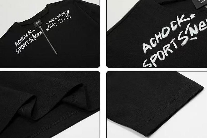 ACHOCK Henley Collar Monogram Half-zip Long-sleeved T-shirt