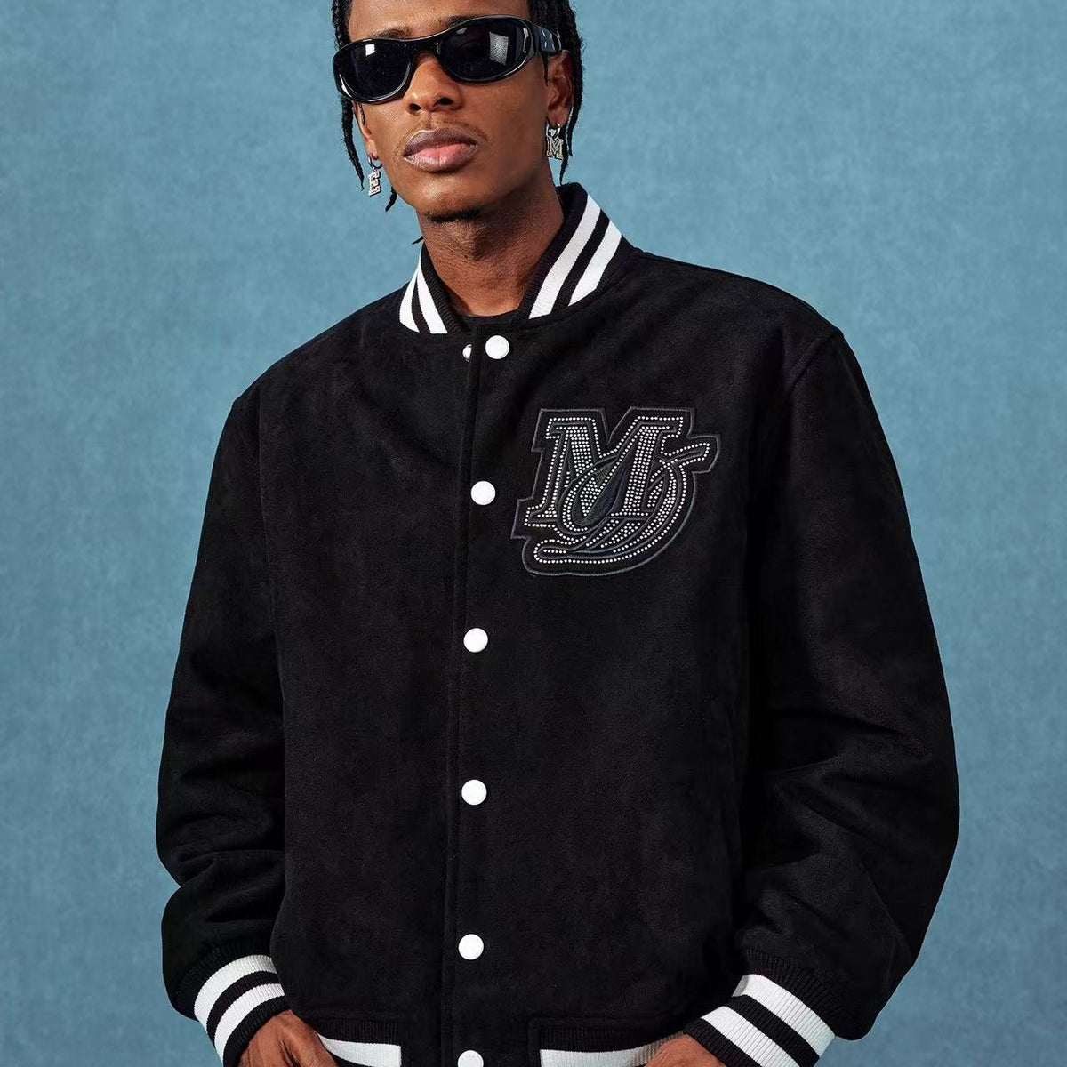 MEDM Suede Diamond-patterned Baseball Jacket