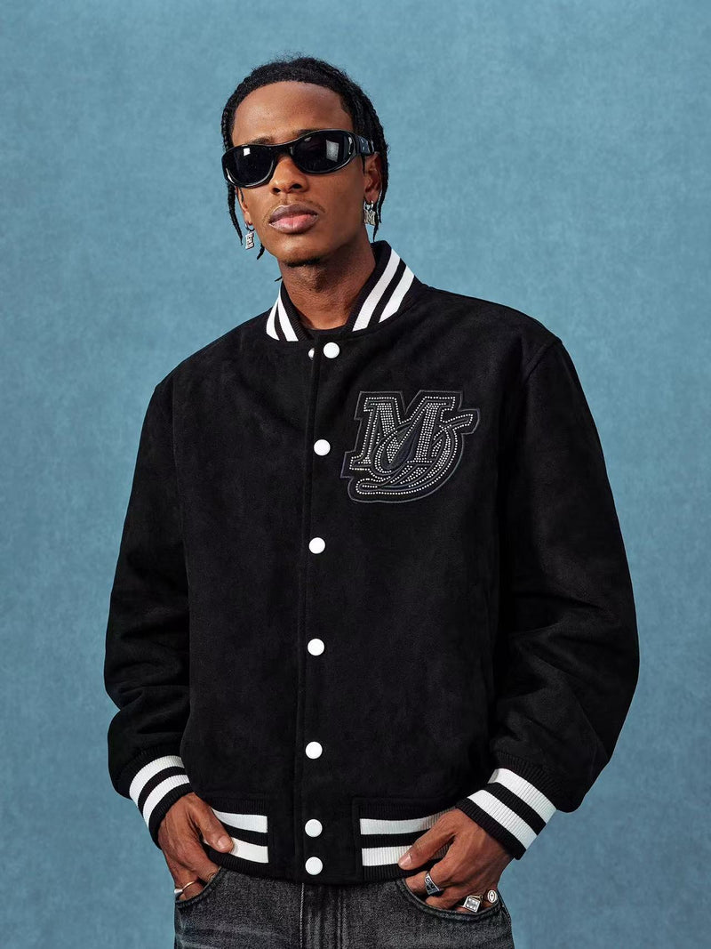 MEDM Suede Diamond-patterned Baseball Jacket