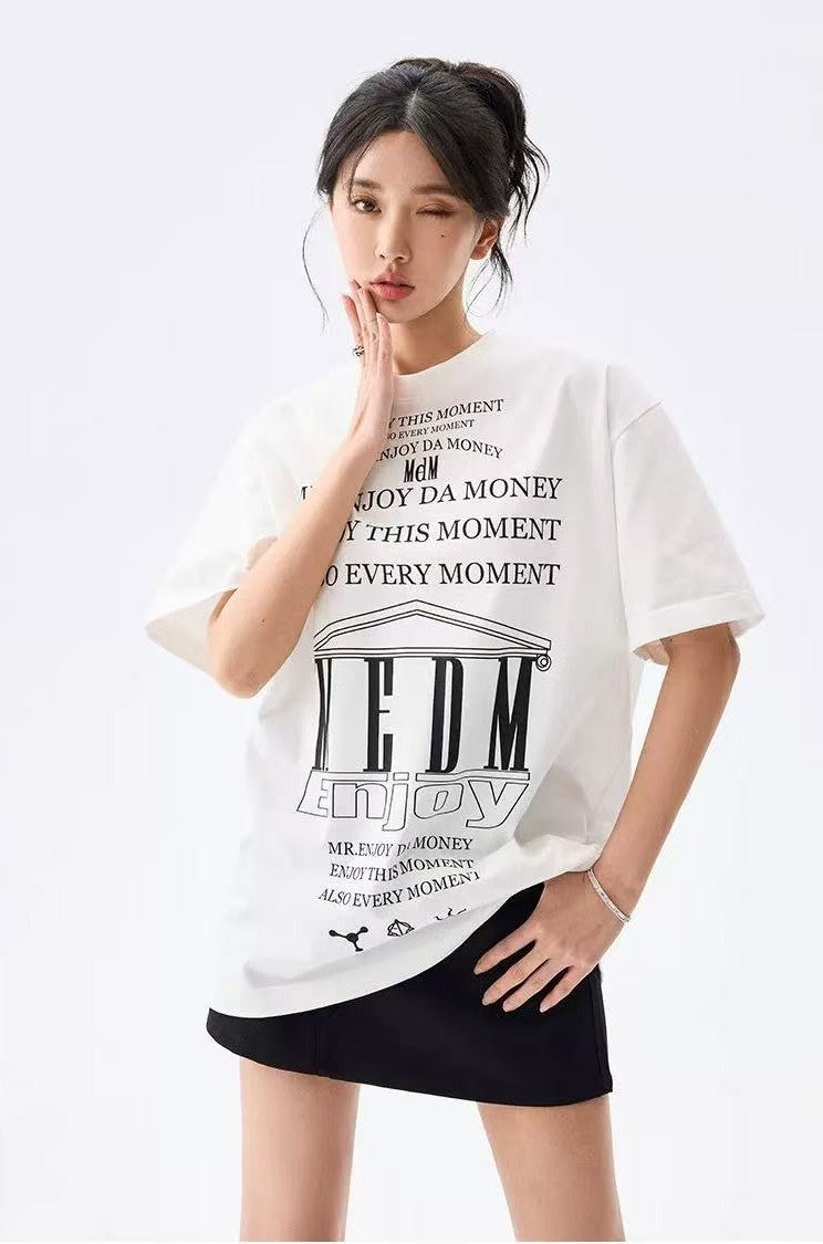 MEDM Letters Printed Luminous Short-sleeved T-shirt