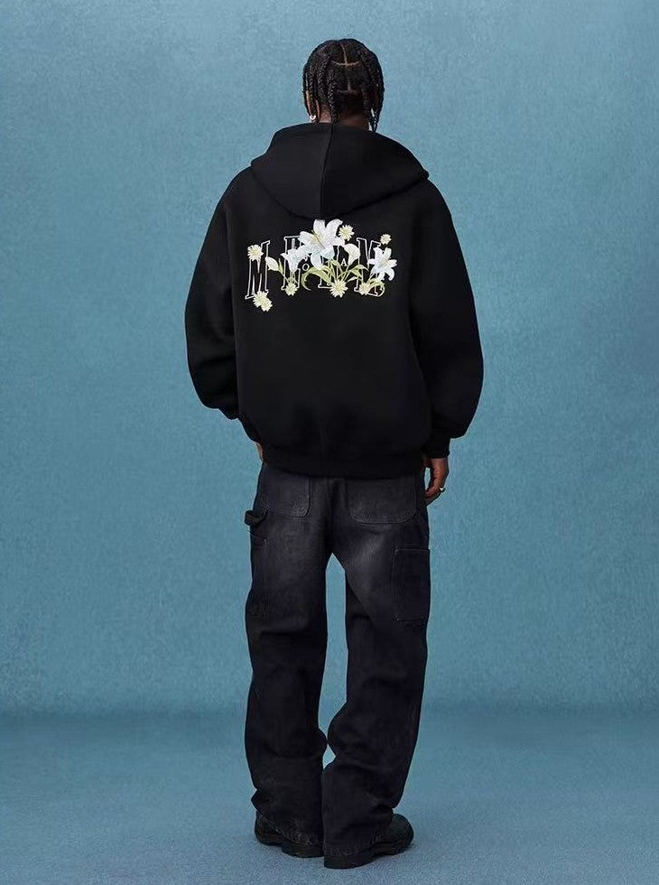 MEDM Floral Air Layer Embroidered Zip Hoodie