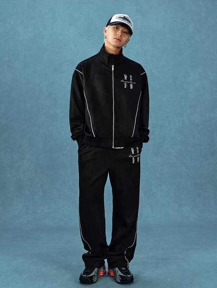 MEDM Stand Collar Suede Paneled Jacket