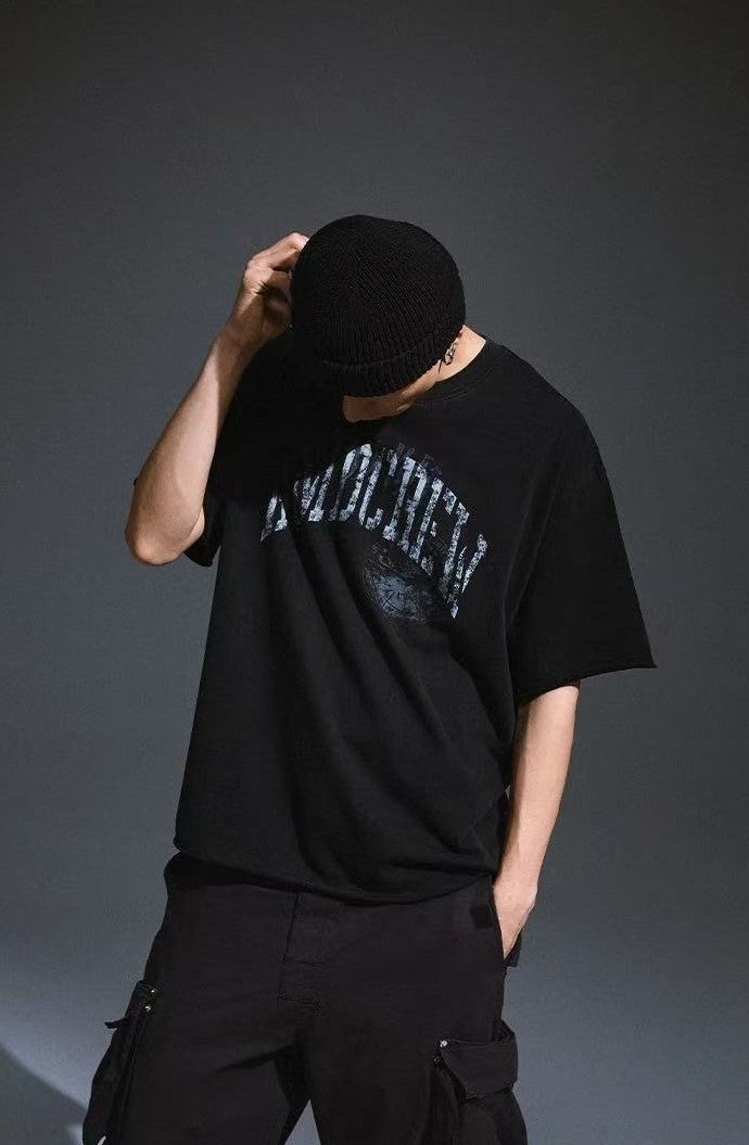 REMEDY Distressed Letter Print Short-sleeve T-shirt
