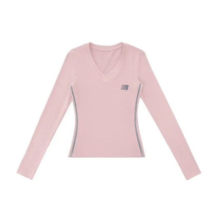 FDR Slim Fit V-neck Sports Long-sleeved Tee (For Women)
