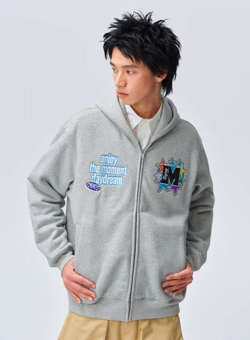 MEDM Blooming Star Embroidered Zipper Hoodie