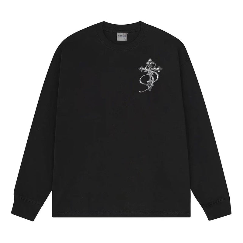 STK Vintage Black and White Cross Long-Sleeve T-Shirt