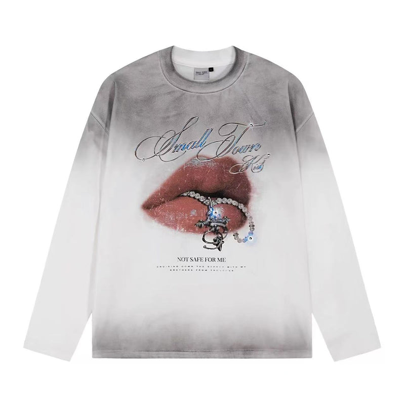 STK Vintage Dirty Wash Glitter Lip Long-Sleeve T-Shirt
