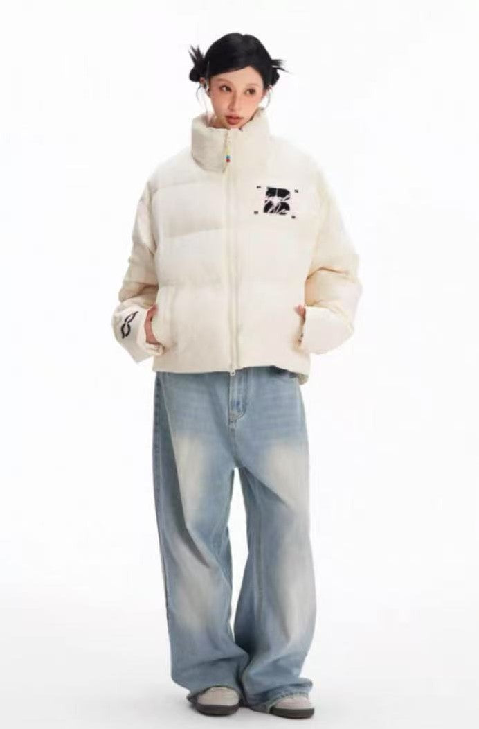 BIPOLAR Contrast Color Embroidered Letters Down Jacket