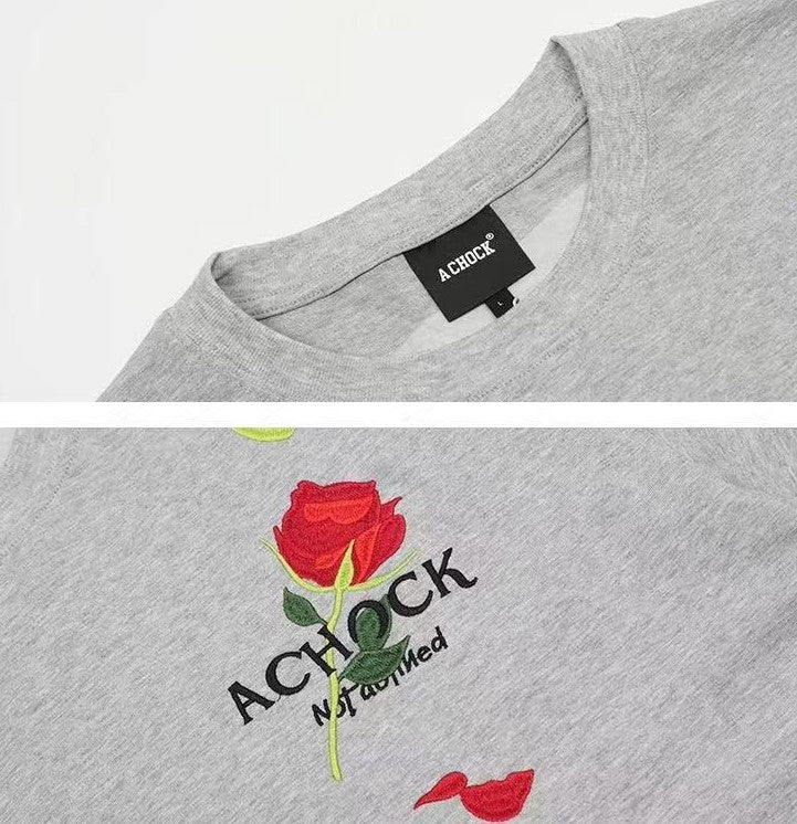 ACHOCK Rose Embroidered Short-sleeve T-shirt