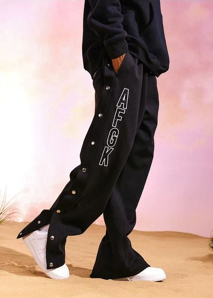 AFGK Basic Letter Casual Buttoned Pants