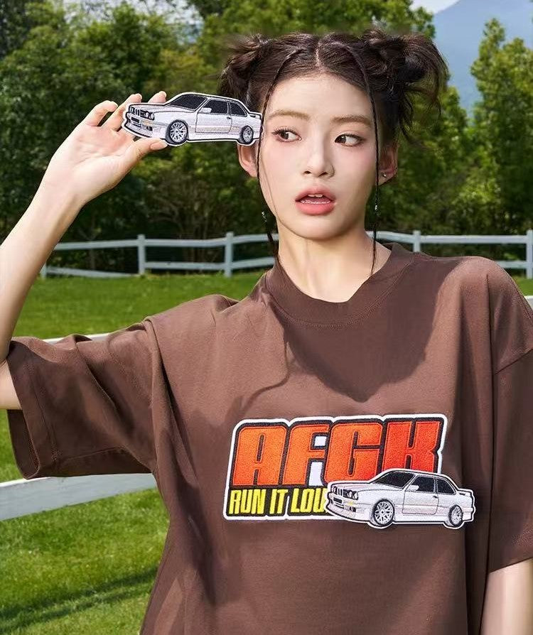 AFGK "JDM" Motorcycle Velcro Embroidered Short-sleeved T-shirt