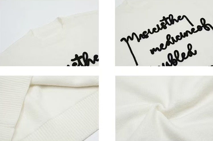ACHOCK Embroidered Monogram Letter Pullover Sweater