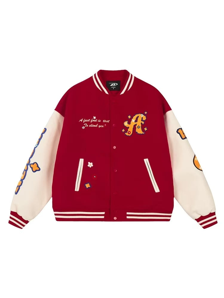 ACHOCK Vintage Towel Embroidered Baseball Jacket