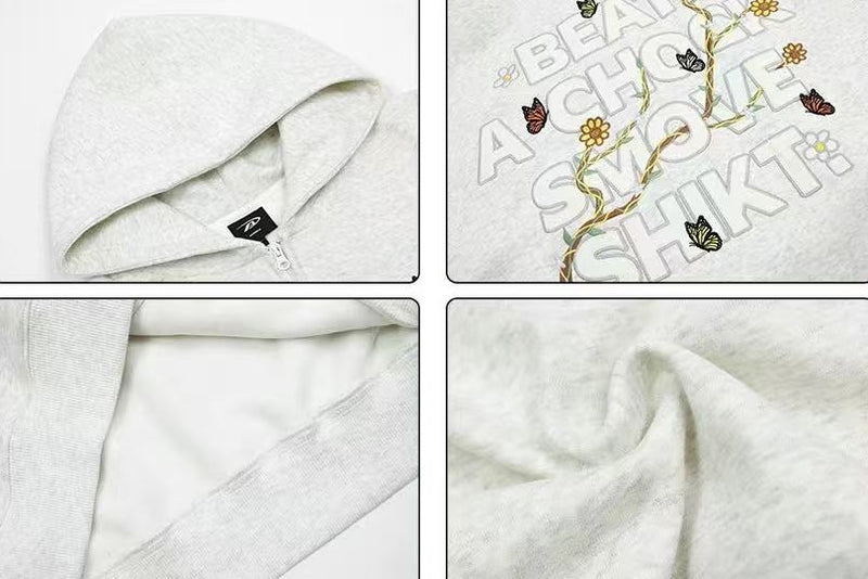 ACHOCK Floral Patch Embroidered Hooded Sweatshirt