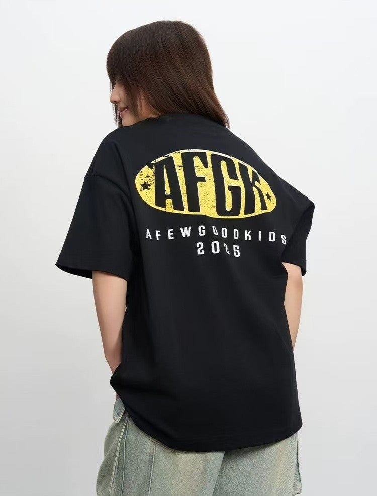 AFGK Retro Distressed Logo Print Short-sleeved T-shirt