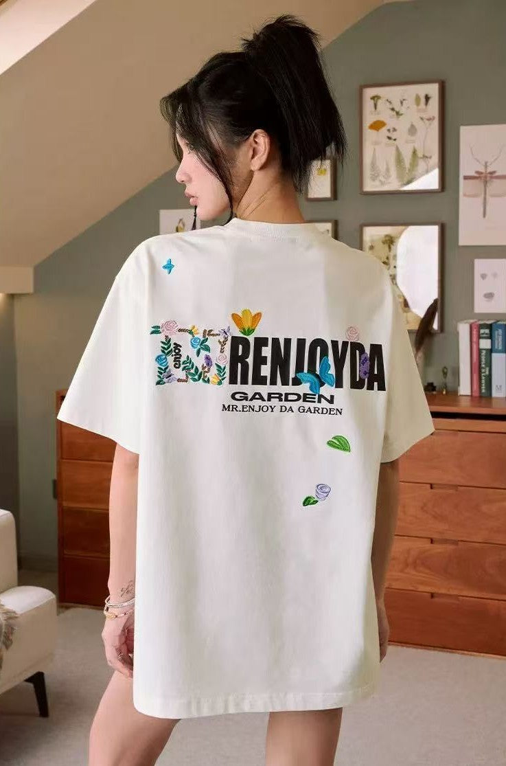MEDM Embroidered Floral Short-sleeved T-shirt