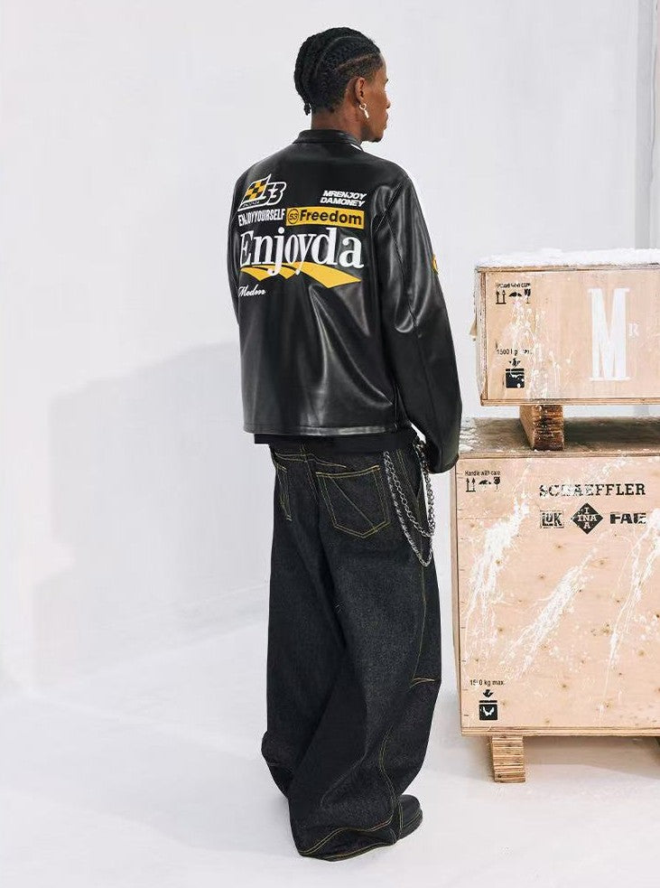 MEDM Retro Racing Leather Jacket