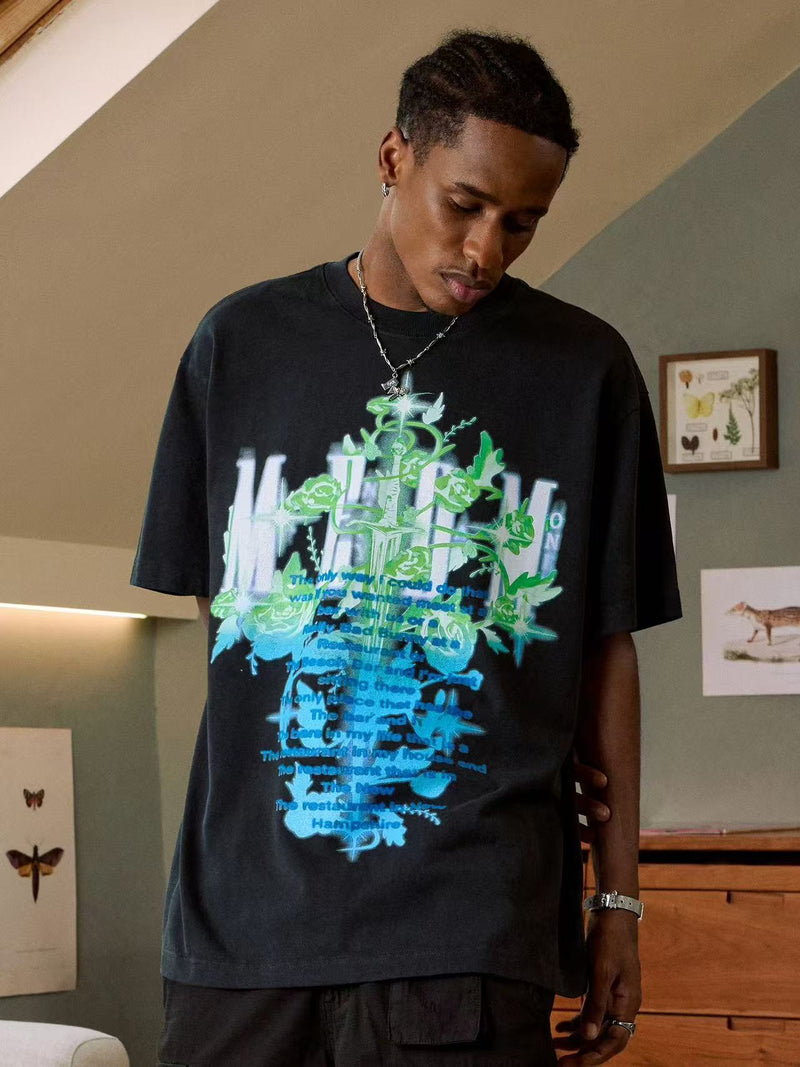 MEDM Rose and Sword Print Short-sleeve T-Shirt