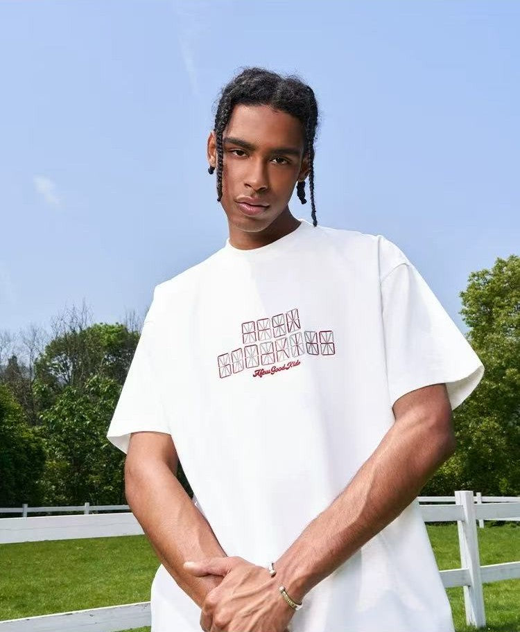 AFGK Electronic Screen Embroidery LOGO Short-sleeves T-shirt