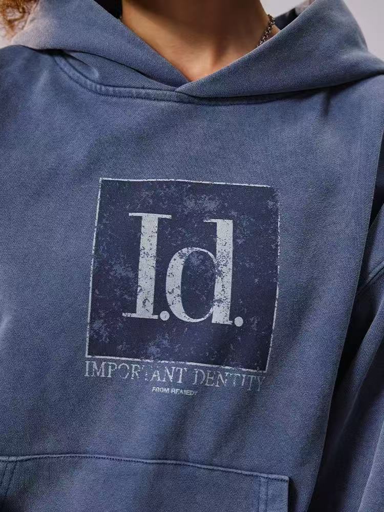 REMEDY Washed Distressed Printing Hoodie