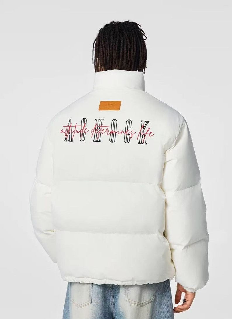 ACHOCK Logo Embroidered White Duck Down Jacket