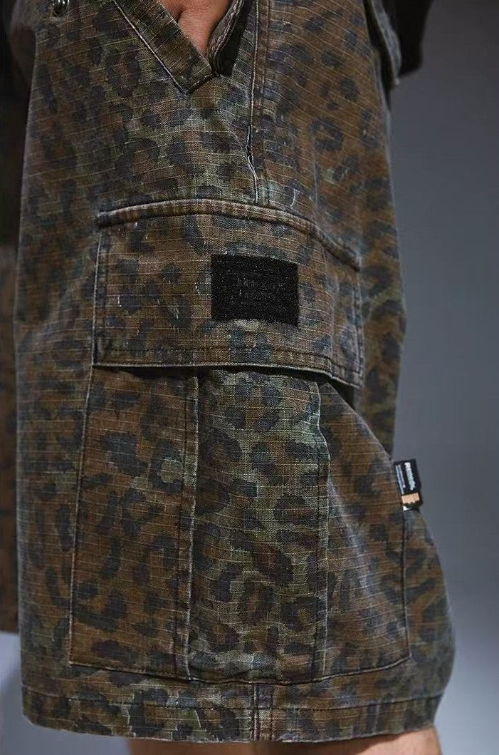 REMEDY Leopard Camo Cargo Shorts (x3 Velcro Patches)