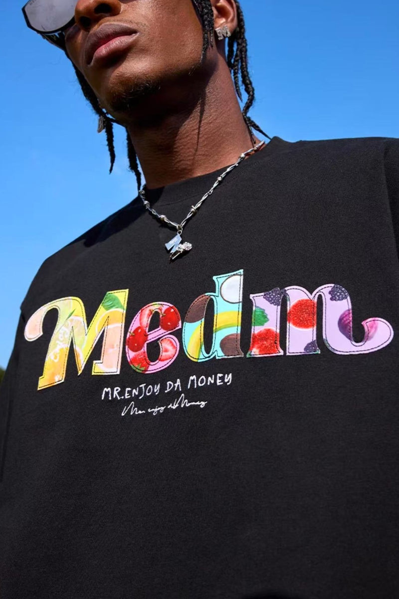 MEDM Floral Fruit Branch Padded Patch Embroidered Short-sleeved T-shirt