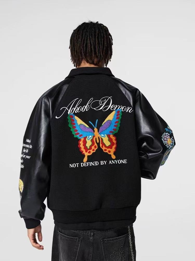 ACHOCK Butterfly Embroidered Stand Collar Baseball Jacket