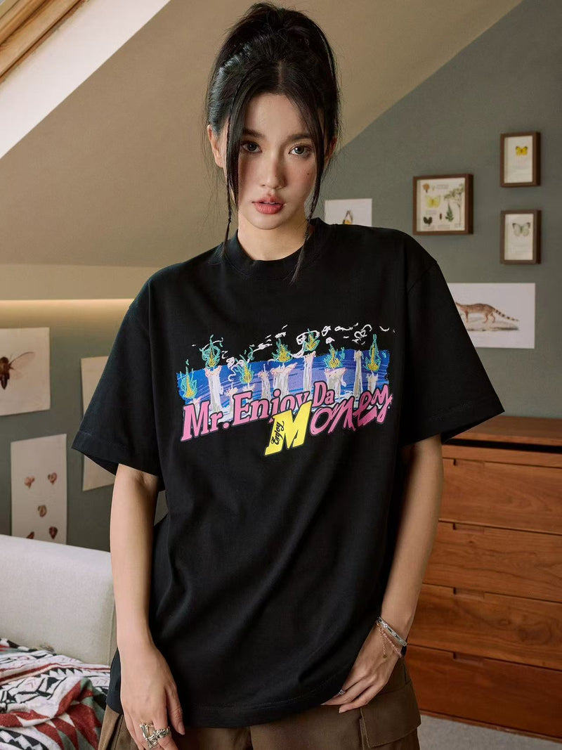 MEDM Candle Flame Embroidered Short-sleeved T-shirt