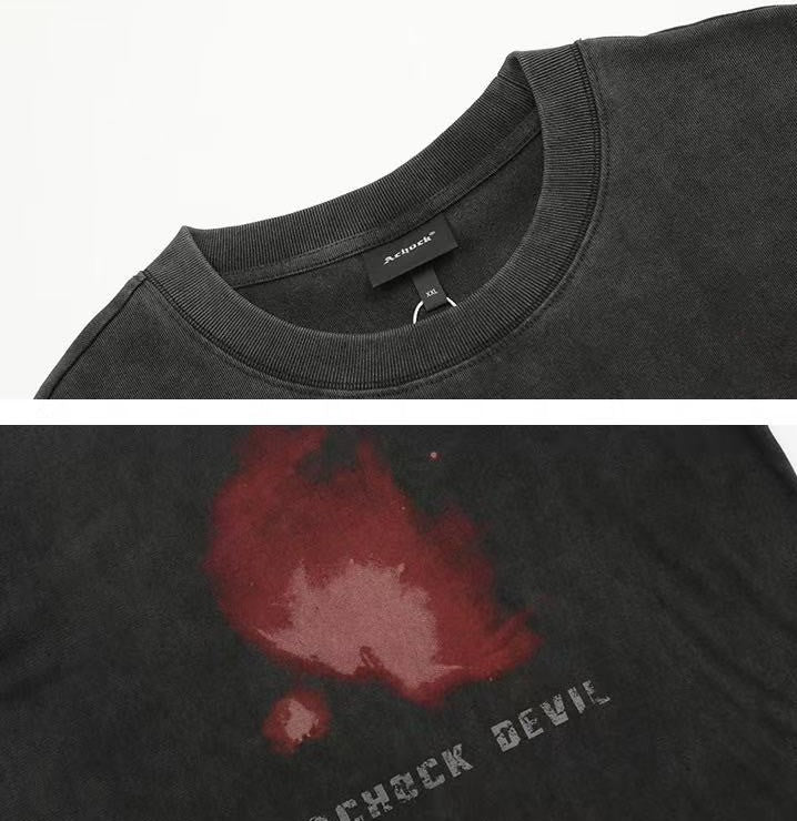 ACHOCK Washed Black Abstract Flame Print T-shirt