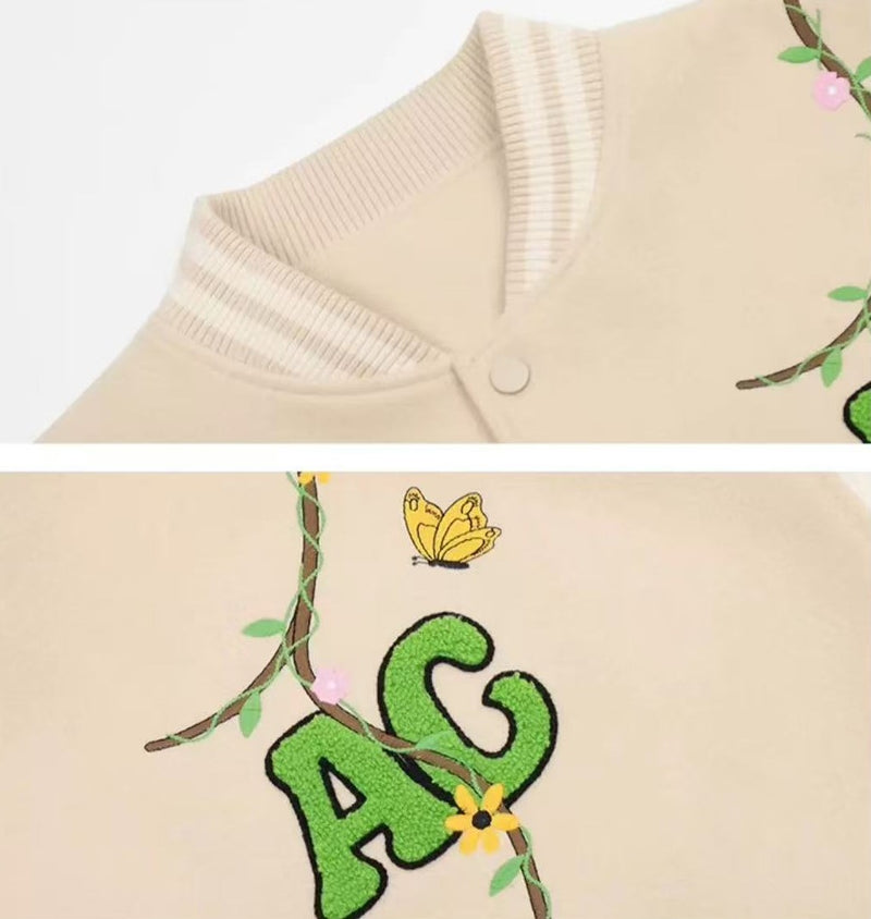 ACHOCK Heavy Hip-hop Flower Vine Embroidery Baseball Jacket