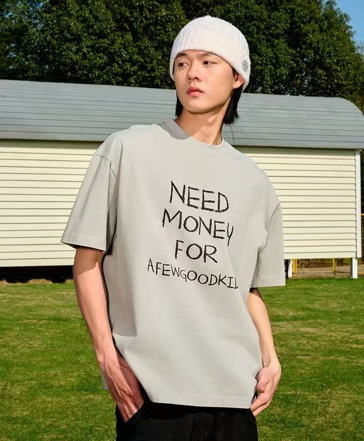 AFGK NEED MONEY Handwritten Slogan Short-sleeved T-shirt