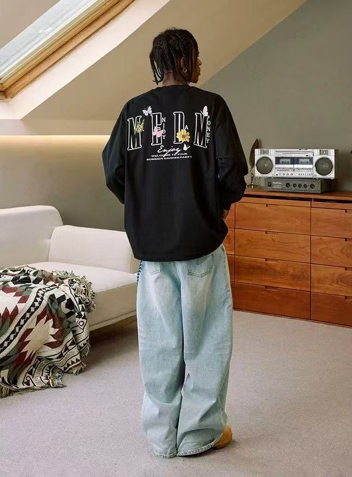 MEDM Butterfly Garden Embroidered Long-sleeve T-Shirt