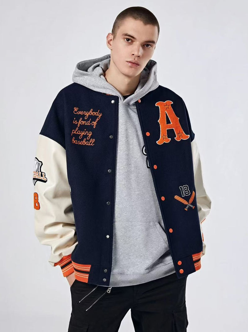 ACHOCK High Street Two-tone Baseball Embroidered Varsity Jacket