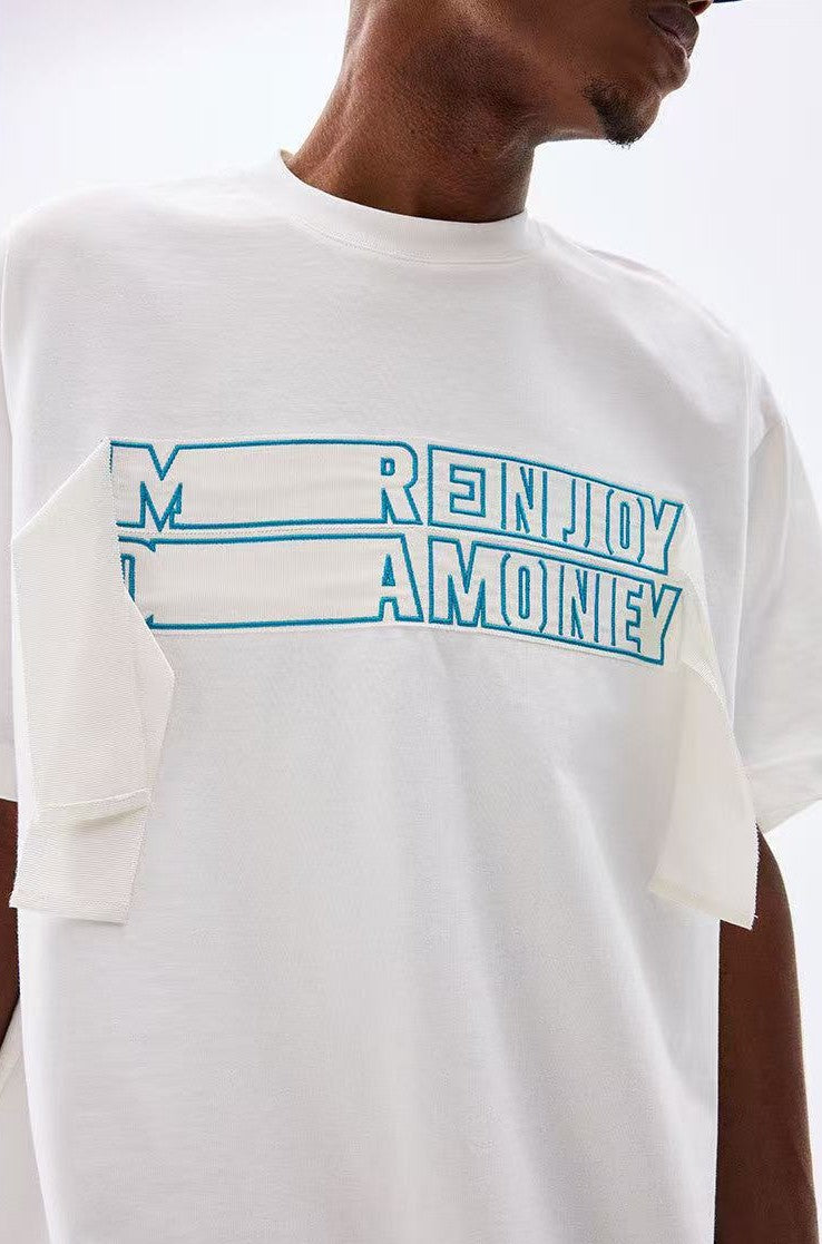 MEDM Webbing Embroidered Letter Short-sleeves T-shirt