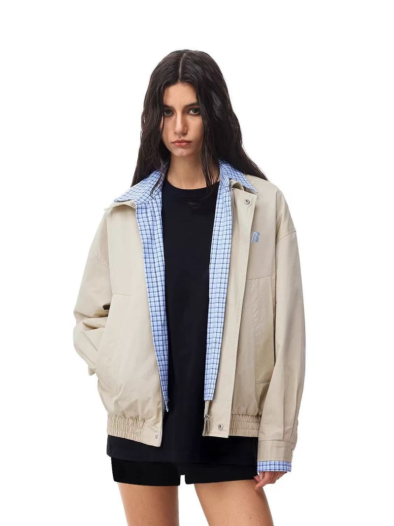 FDR Contrast Patchwork Plaid Fake Two-piece Jacket