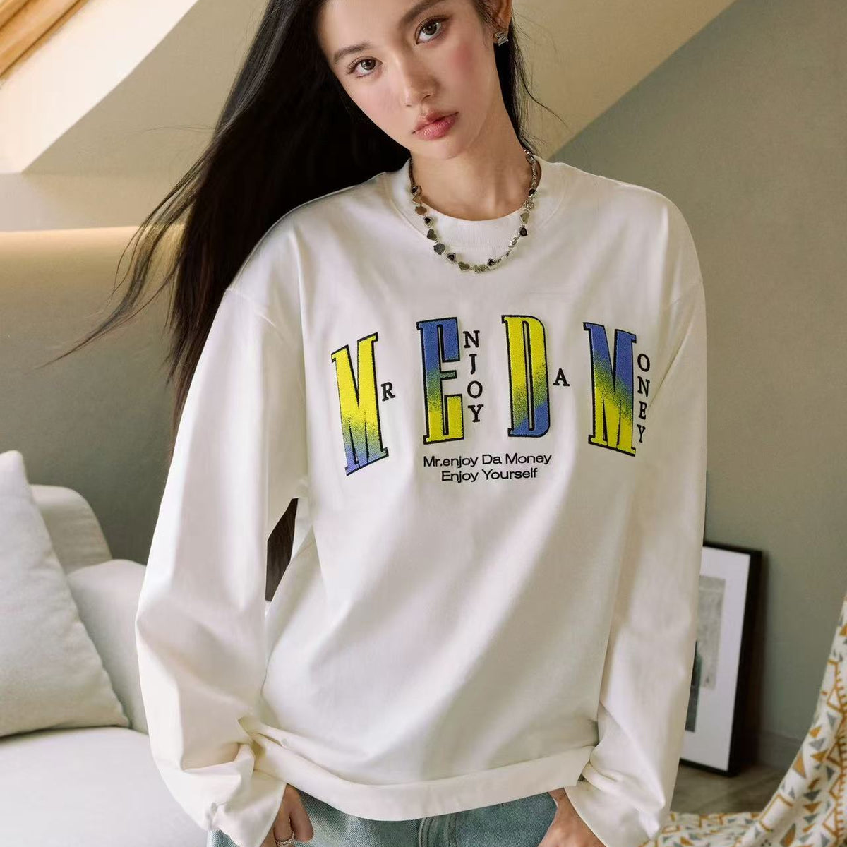 MEDM Toothbrush Embroidered Patch Long-sleeved T-shirt