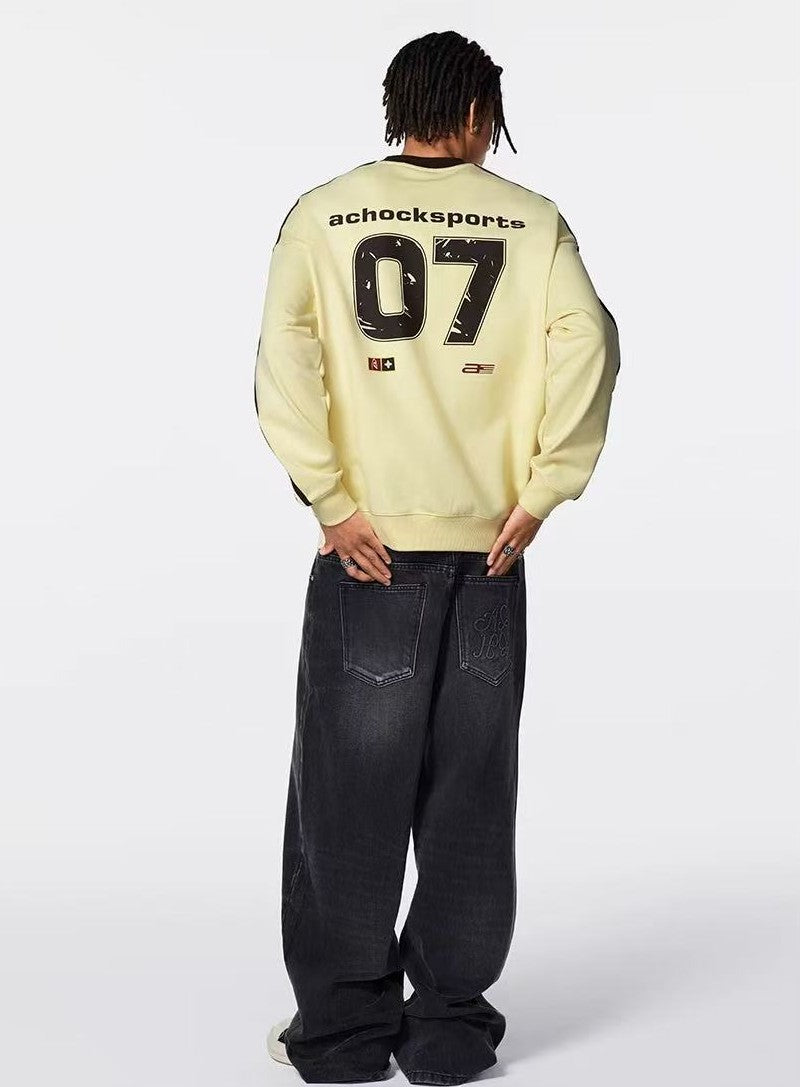 ACHOCK Vintage Washed Logo Stitching Jeans