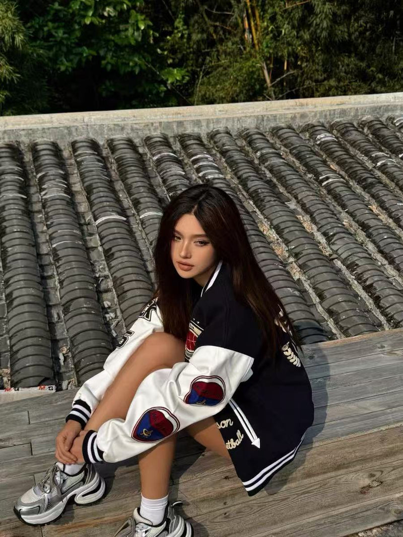 ACHOCK Hip-hop Heavy Letters Embroidery Varsity Jacket