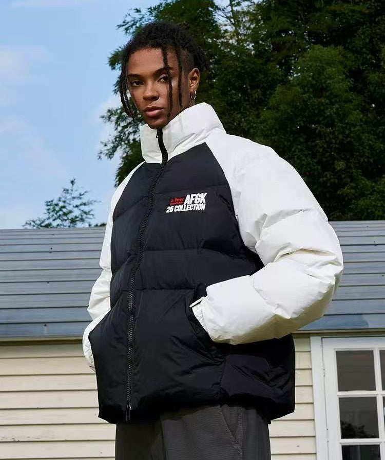 AFGK Raglan Sleeve Color Block Stand Collar Down Jacket