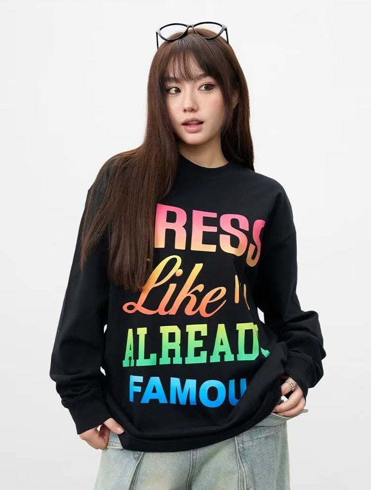 AFGK Color Gradient Slogan Long-sleeve T-Shirt