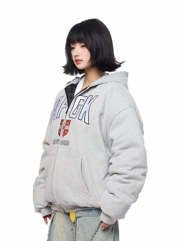 AFGK Badge Embroidered Down Hoodie Jacket
