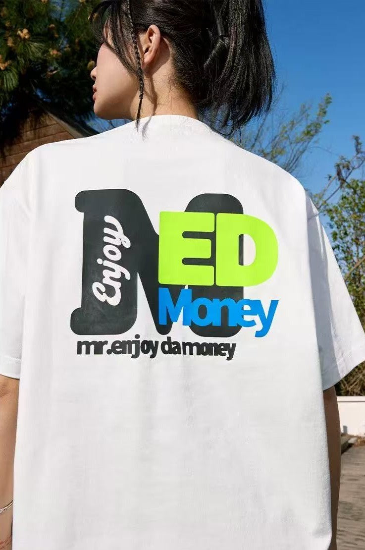 MEDM Retro Graffiti Letters Print Logo Short-sleeve T-Shirt