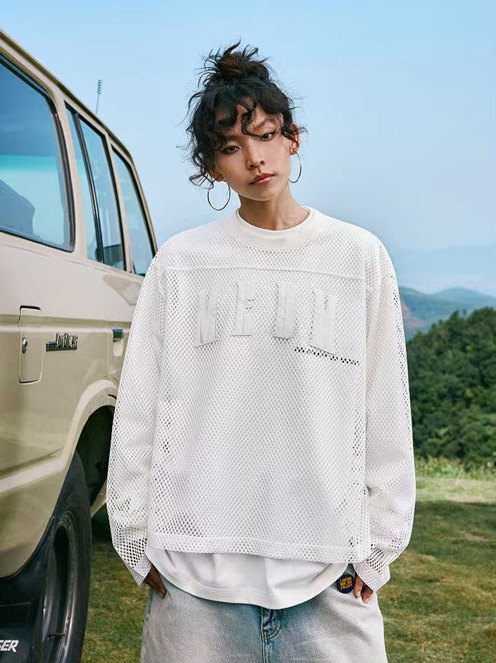 MEDM Logo Grid Hollow Design Long-sleeved T-shirt
