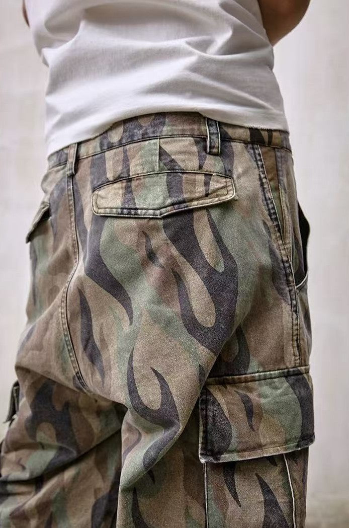 REMEDY Frayed Flame Camouflage Cargo Long Pants
