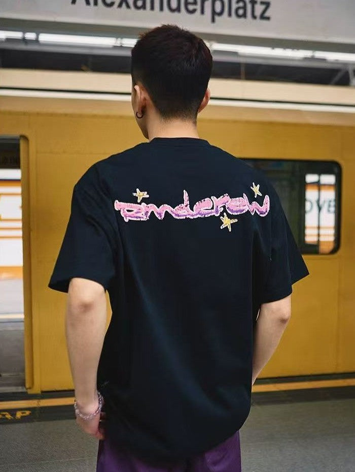 REMEDY Hand-painted Stars Print Short-sleeved T-shirt