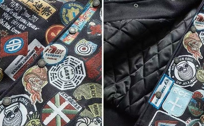 REMEDY Over Printed Badge Varsity Jacket