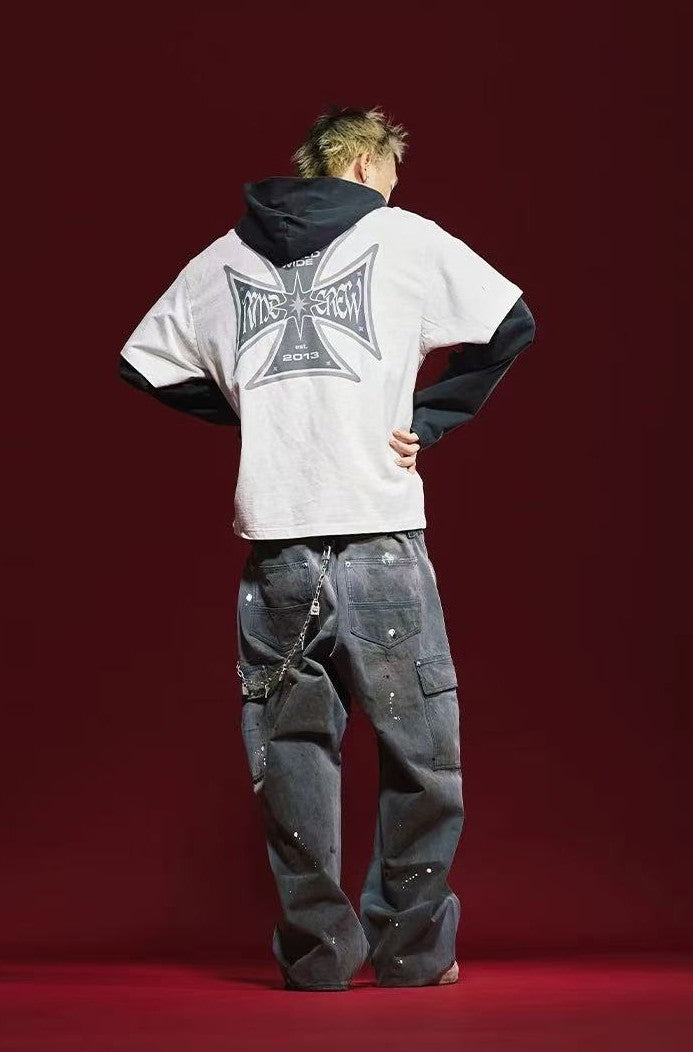 REMEDY Retro Fake Two-piece Hooded Long-sleeved T-shirt