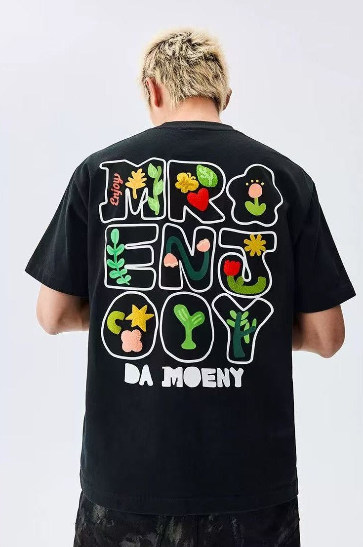 MEDM Toothbrush Embroidered Floral Short-sleeved T-shirt
